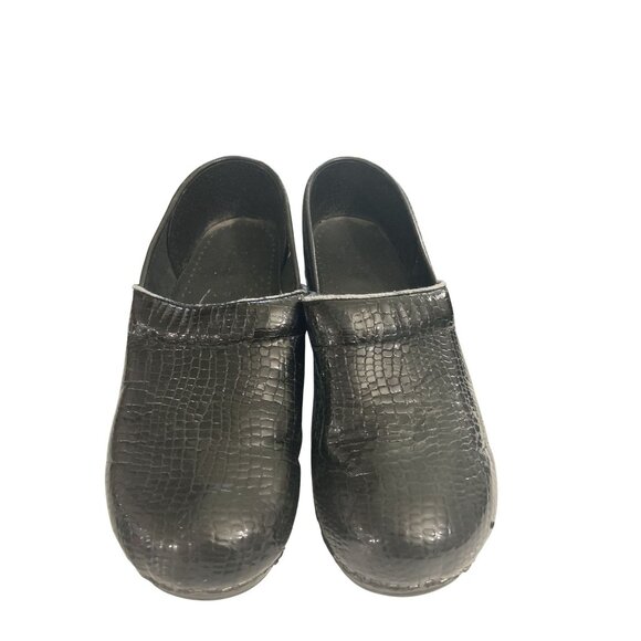 Sanita Womens Size 10 US 41 EU Black Crocodile Pattern Leather Clogs shoes - Picture 3 of 8